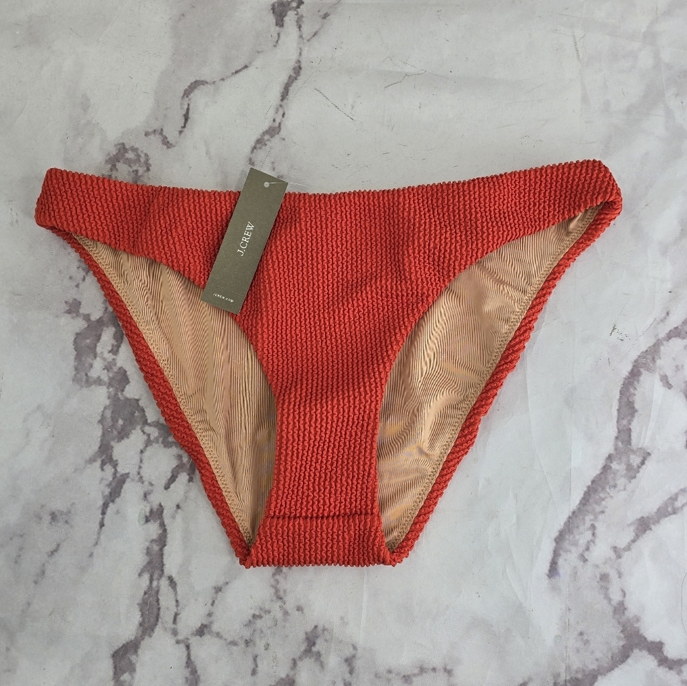 J Crew Swim Bottom Orange Hipster Scrunchie Bikini Low Rise Textured BH480